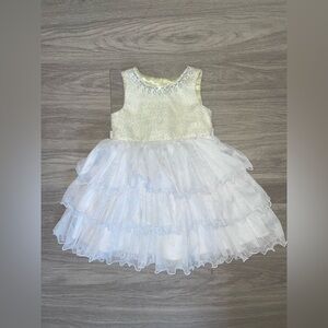 American princess green and white bedazzled ruffled kids mini dress